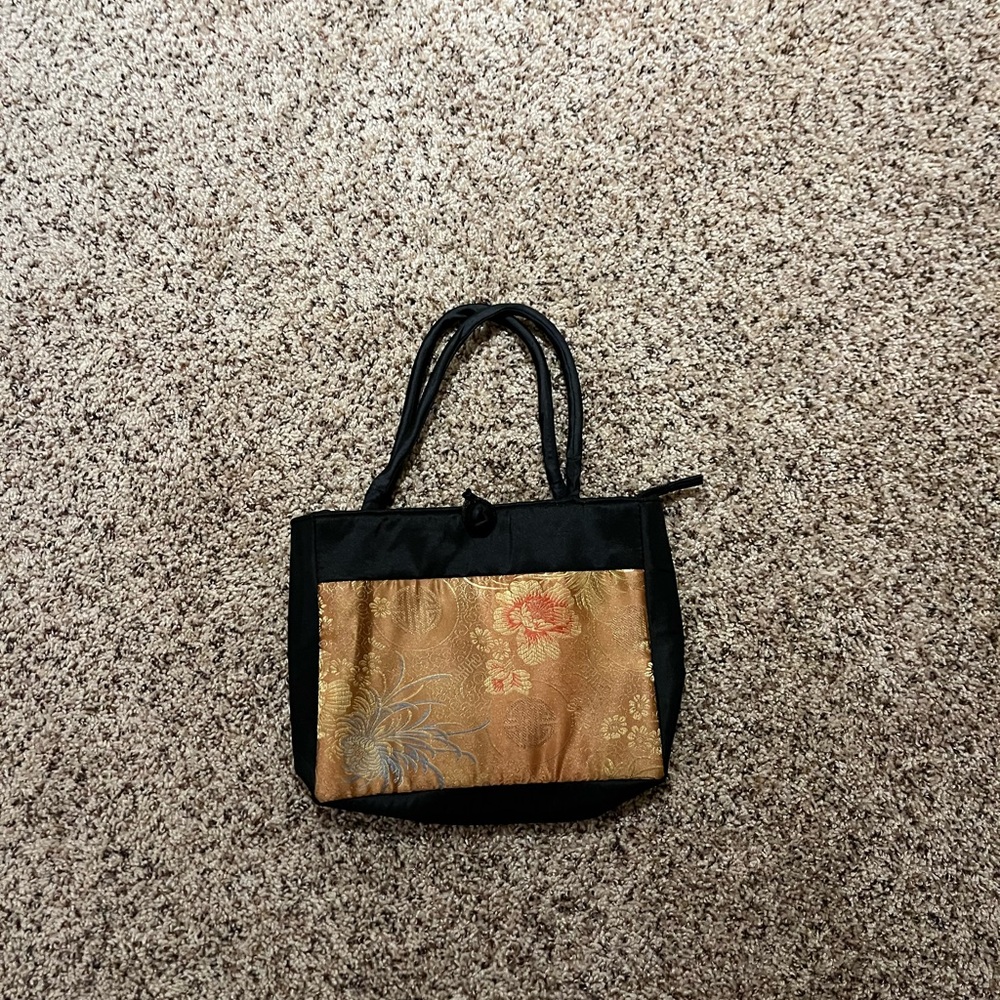 Vintage Brocade Handbag Purse Gold